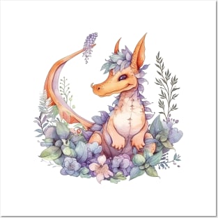 Cute Spring Flower Dragon Watercolor Posters and Art